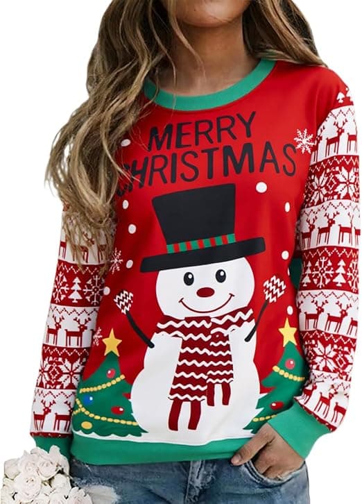 Juldamtröja Långärmad Sweatshirt Högtidsmönstrad Tröja Storlek 3XL