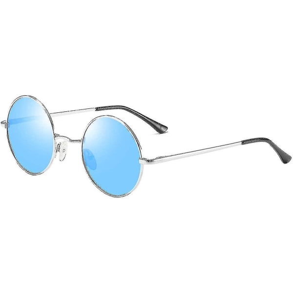 Vintage runda John Lennon polariserade solglasögon för män Kvinnor Circle Hippie Solglasögon_l25 Blue Lens silver Frame
