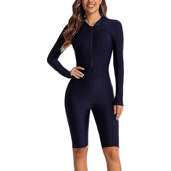 Kvinders Ét Stykke Badedragt Langærmet Rash Guard Damer Våddragt Atletisk Badedragt Surfing Dykning Lynlås Foran Badetøj Svømmedragt Xd1 Navy 1516 XL