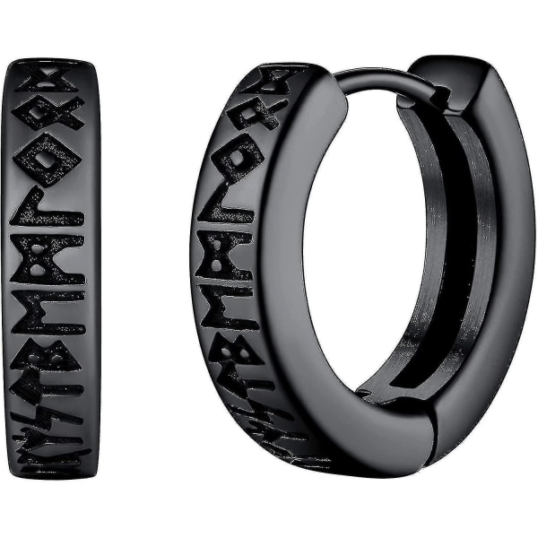 Norse Viking Runes Hoop Øreringe Til Mænd Kvinder 12mm Huggie Hoops With Delicate Gift Packaging_cc