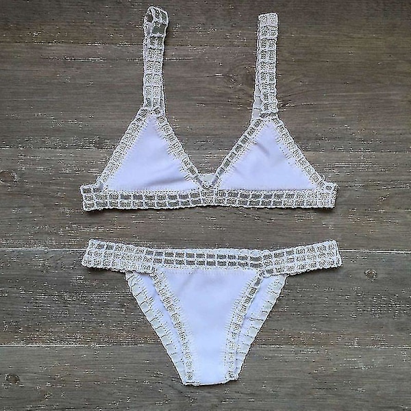 Häcklad baddräkt bikini dam badkläder sexig bandage brasiliansk bikini 2023 baddräkter dam White L