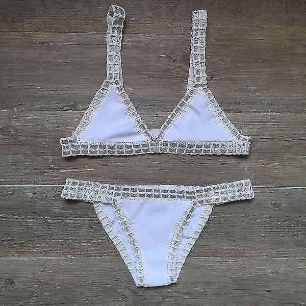 Heklet badedrakt bikini dame badedrakt sexy bandasje brasiliansk bikini 2023 badedrakt dame White L