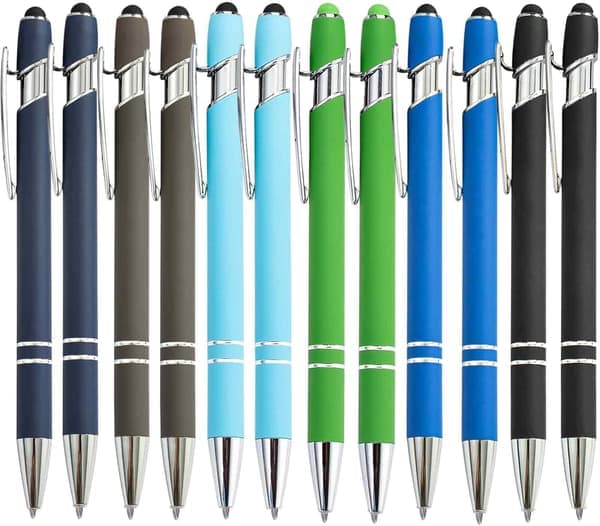 Kuglepenne med trykmekanisme multipak 2-i-1 pennesæt med stylus sort blæk penne til kolleger søde kontorgaver til kvinder mænd A A