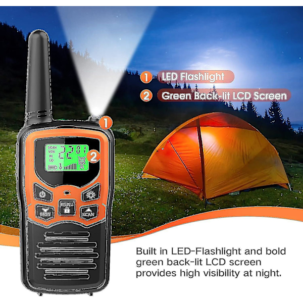 Walkie Talkie, Långräckviddig Walkie Talkie För Vuxna Med 22 FRS-Kanaler, Familj Walkie Talkie Med LED-Ficklampa Vox LCD-Skärm För Vandring, Camping