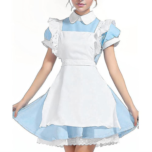 Kvindes Blå Alice I Eventyrland Kostume Halloween Julekostume Pigekjole Eventyr Fantasikostume Med Sort Sløjfehovedbeklædning M