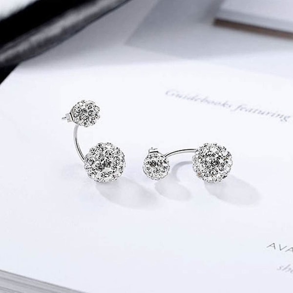 Shamballa-tyyliset korvakorut, kaksinkertaiset korvakorut, muotimerkki, korut, 925 sterlinghopeakorvakorut, kristallipallo, naisten kaksinkertaiset nappikorvakorut, discopallo korvassa
