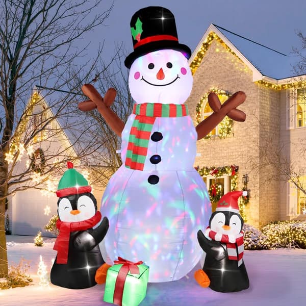 180 cm julepynt, udendørs oppustelig snemand og pingvinfigurer, med LED-lys, perfekt til udendørs julepynt.