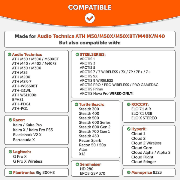 Wicked Cushions Oppgraderte Erstatningsøreputer for Ath M50x - Passer Audio Technica M40x / M50xbt / Hyperx Cloud & Cloud 2 / Steelseries Arctis 3/5 /