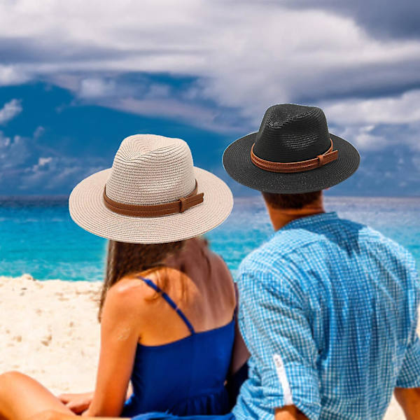 Naievear Panama Hat UV-beskyttelse Unisex Dyb Bredbremmet Solhat Solkasket Strandtøj Black