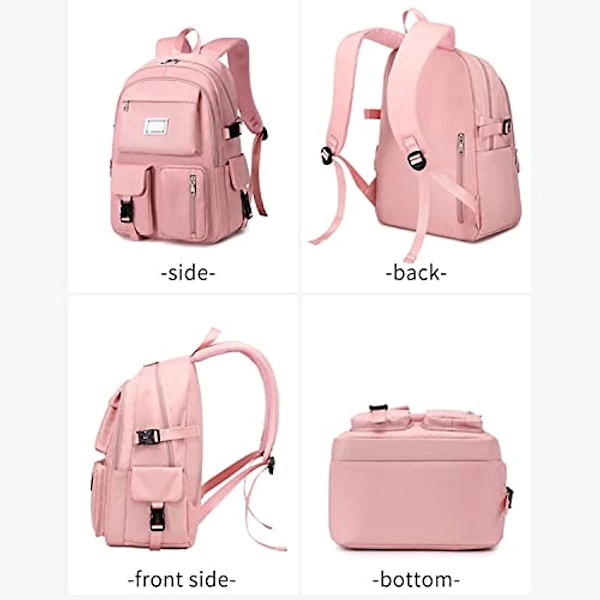 Tyttöjen reppu, koululaukut, kirjakassi, suurikapasiteettiset reput, keski- ja lukio, monilokeroinen, vedenpitävä koulukirjakassi lapsille ja teini-ikäisille tytöille (musta) Pink