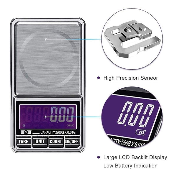 Digital lommevekt med høy nøyaktighet, smart veiing miniatyr - elektronisk lommevekt presisjon 0,01-5