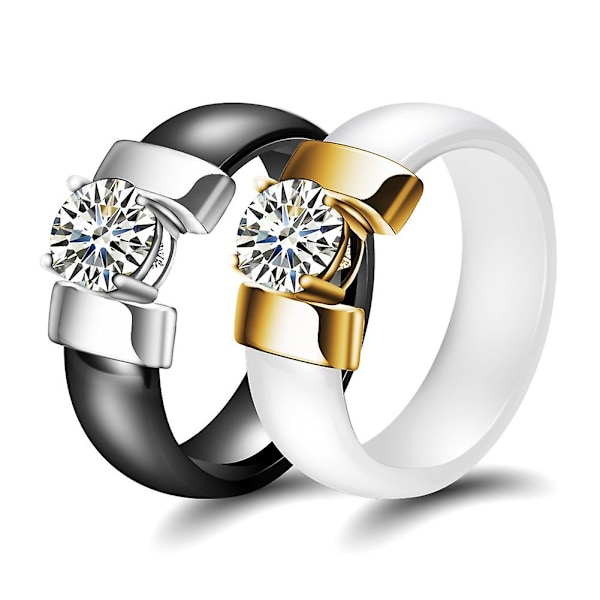 1 kpl rakastavaisten pariskuntien koru lahja muoti keraaminen nauha upotettu kuutio zirkonia sormus White gold US 6