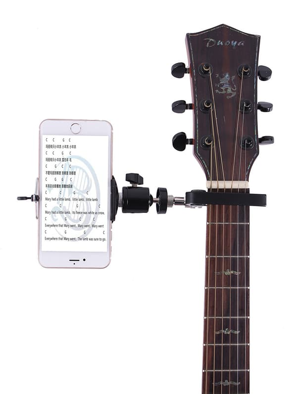 Capo Gitarr Telefonhållare - 360° Roterande Live Viewer Stativ för Gitarr och Bas Musikövning