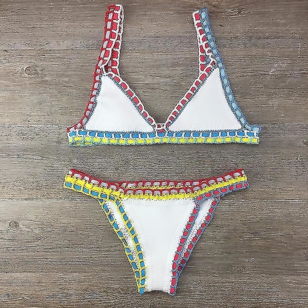 Häcklad baddräkt bikini dam badkläder sexig bandage brasiliansk bikini 2023 baddräkter dam Dark pink XS
