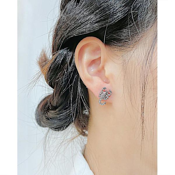 Sølvørering til kvinder, ørering med skorpionmønster, sølv, lys finish, unisex, skorpionørering, rustfrit stål