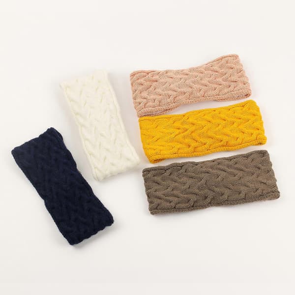 Flickors elastiska stickade pannband fleecefodrade hårband med rosetter modehårband vintertillbehör mörkblå Deep Blue