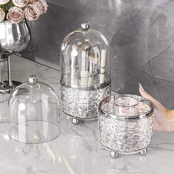 Makeup børste organizer Drejelig støvtæt cover organizer boks Kommode hylde, Transparent farve