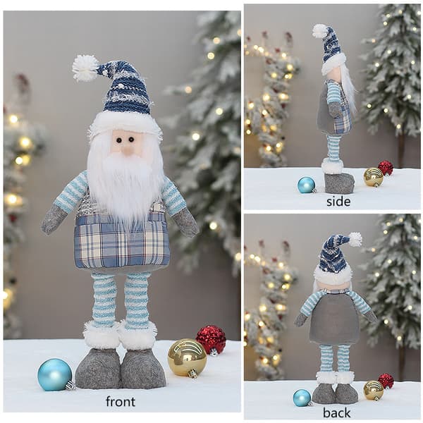 Blå tygsträckt julprydnad, jultomte, snögubbe, ren, juldekoration, blå infällbar snögubbe
