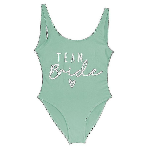 S-3xl Guldtryck Team Bride En-delad Baddräkt Squad Kvinnor Badkläder Möhippa Fest Baddräkt Sommar Strandkläder Baddräkt green S