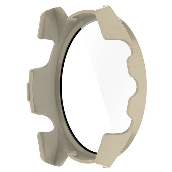 För Garmin Forerunner 265S Repskydd PC Klockfodral med Härdat Glas Skärmskydd - Ivory W Transparent