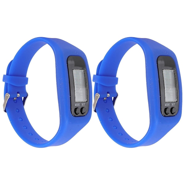 2 stk. Herre Dame Elektronisk Ur Digital LCD Skridttæller Løb Skridt Gang Distance Kalorietæller Ur Armbånd (Blå)