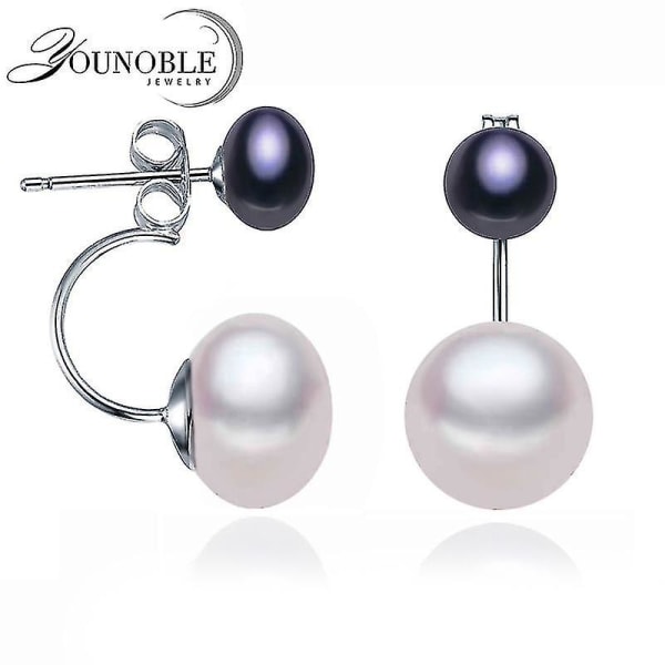 Naturlige perle øredobber for kvinner smykker S925 Sterling sølv ekte hvit svart doble perle øredobber Party