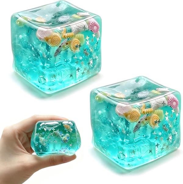 2 STK. Ice Cube Squishy Stressbold - Ice Cube Fidget Stressbold, Ice Squishy Stress Formbar Langsom Stigning Afslappende Sensorisk Fidget Stress