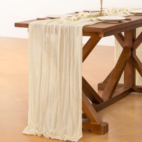 Beige osteklut bordløper, 3 meter, bohemsk