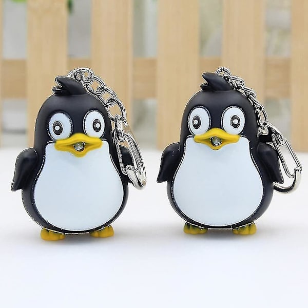 2 st Penguin Nyckelring LED-belysning med ljud Hänge Handväska Charm Present (blå) black