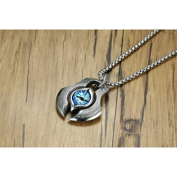 Herre Rustfritt Stål Gresk Blå Drage Ondt Øye Øks Støping Hundemerke Anheng Amulet
