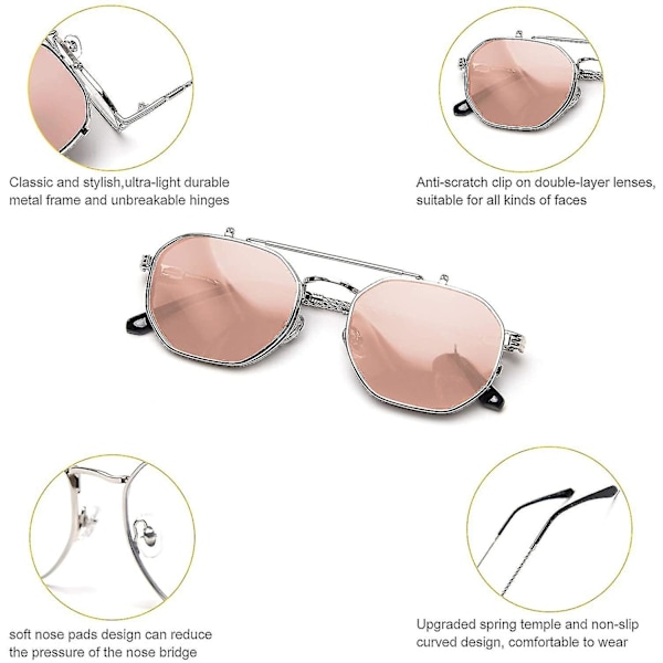 Flip Up Solbriller Menn Kvinner Polariserte Steampunk Flip Solbriller Med Dobbelt Linser Silver Frame -Light Coffee