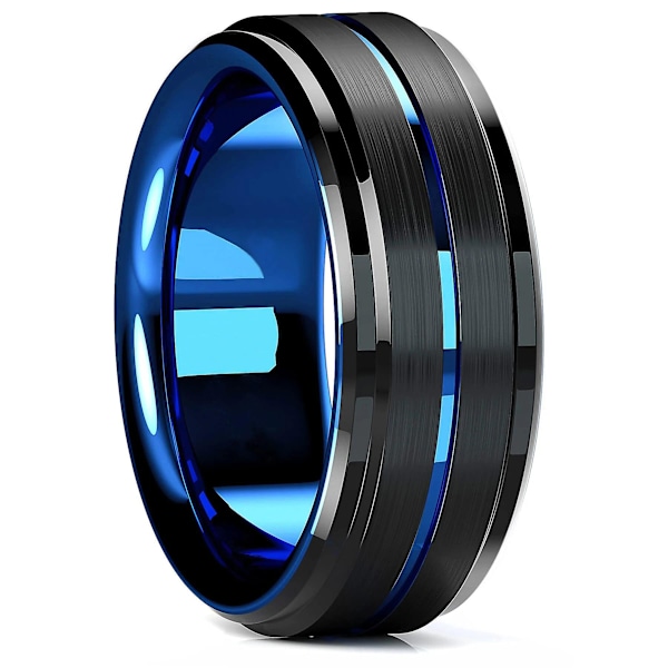 2024 nya modell Fashion 8mm Svart Tungsten Bröllop Keltisk Drake Ringar Inlagd Blå Zirkon Rostfritt Stål Ringar för Män Blå Kolfiber Ring Style 18 6