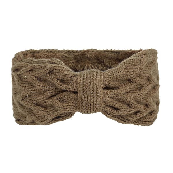 Flickors elastiska stickade pannband med fleecefoder och rosetter, modehårband, vinteraccessoarer, khaki khaki