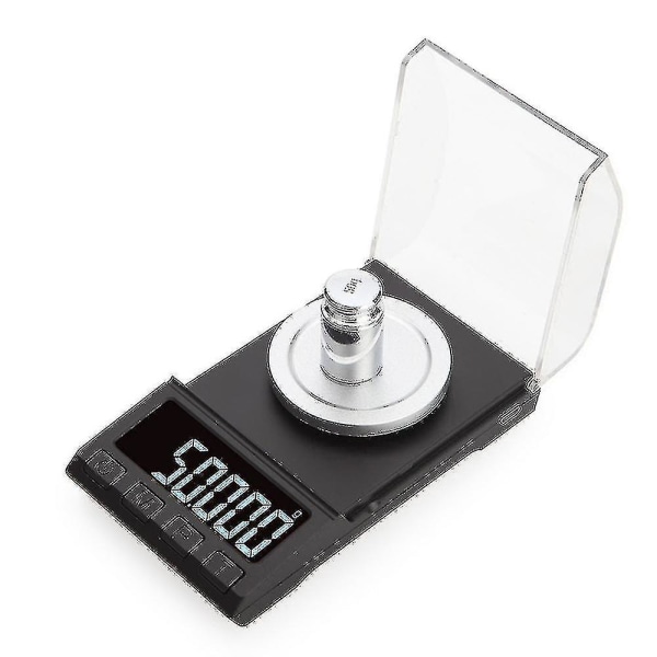 50g X 0,001 gram, førsteklasses høypresisjon digital milligramvekt, inkluderer pinsett, kalibreringsvekter