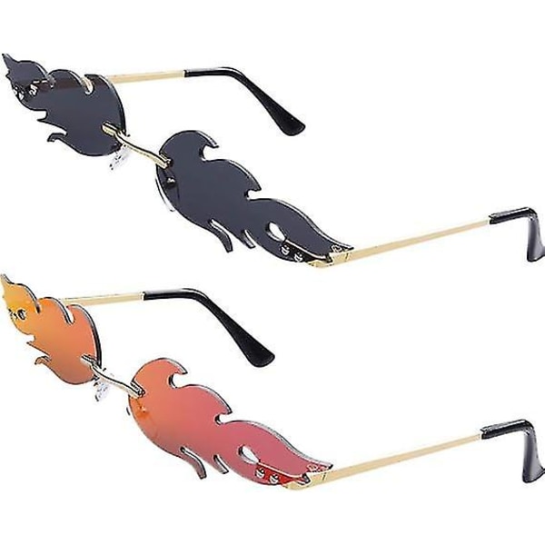 2 par Trendy Stilfulde Flame Solbriller Indfattede Farve Spejl Fire Flame Form Briller Til Mænd Kvinder