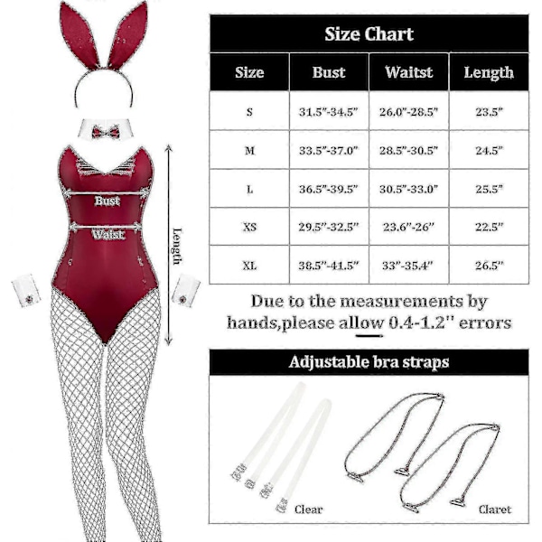 Kanin Kostume Kvinder Lingeri Og Hale Bodysuit Rollespil Kanin Outfit Sæt Til Halloween Jul Kostume Z Wine Red XL