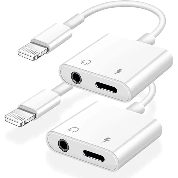 2-pak iPhone Hovedtelefonadaptere, 2-i-1 Lightning til 3,5 mm Audio + Oplader