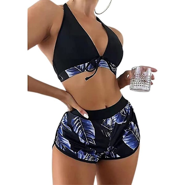 Dam Floral Halterneck Kit Baddräkt Badkläder Shorts Trosa Swim Beach Set Purple L