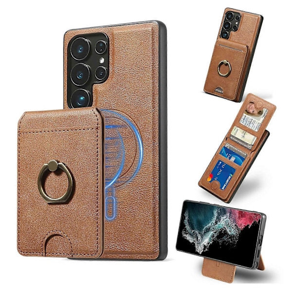Samsung Galaxy S25 Ultra Magneettikotelo PC + PU Puhelimen Takakuori Irrotettavalla Korttipidikkeellä - Br Purple