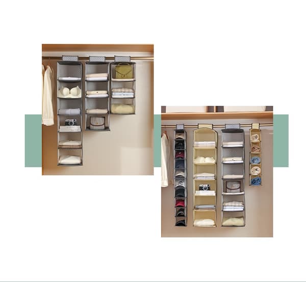 Sammenfoldelig opbevaringsorganisator i flere lag til tøjskabe i hjemmet Small 5-compartment, clover pattern