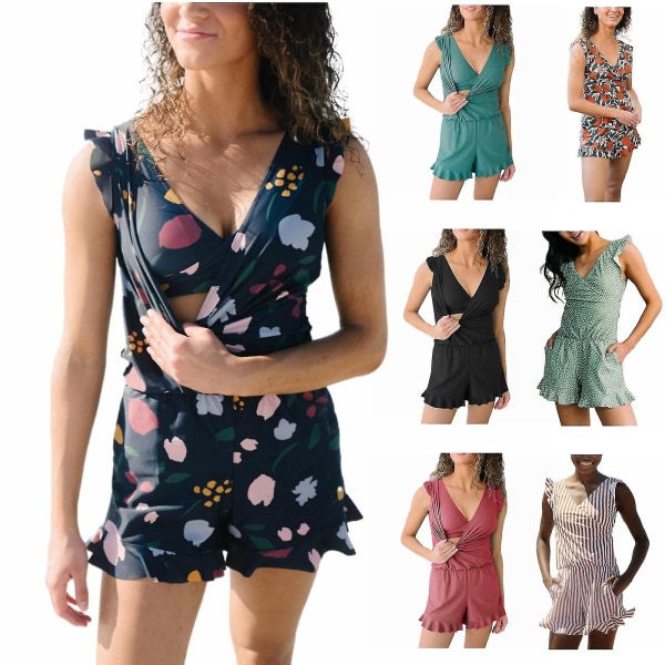 Plus Size Svømmedrakt Romper Innebygd BH Avtakbar BH-kopp, Enkelt Svømmedrakt for Kvinner, Bygget Strandklær, Hurtigtørkende Kvinners Badetøy -GSL G S