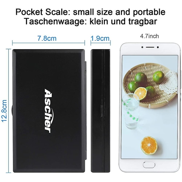 Pocket Scale - Bärbar digitalvåg med bakgrundsbelyst LCD-skärm, digital ficka