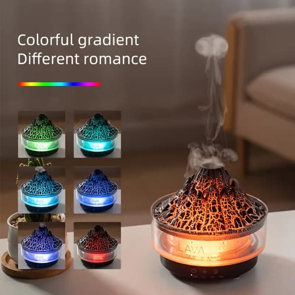 1 Vulkan Aroma Diffuser – med fargegradientlys, manet-tåke og ultralydfukting