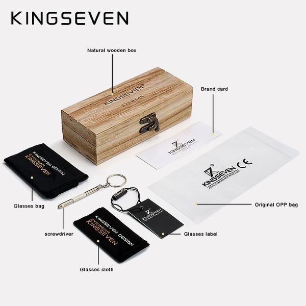 KINGSEVEN Håndlavede Solbriller Mænd Polariseret Valnød Træ Briller Kvinder Spejl Vintage Oculos de sol masculino UV400 black walnut wood With Wood Case