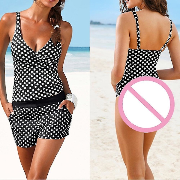2-delt Tankini badedrakter Polka Dot Print for kvinner Tank Top med Boyshorts Green M