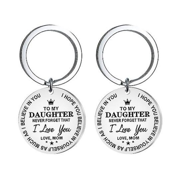 2 st Nyckelringar med Brev till Min Dotter-tryck, Rund Hängsmycke i Rostfritt Stål, Nyckelring, Hantverksprydnader, Födelsedagspresent Silver 3cm