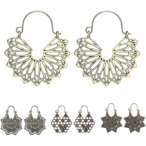 -fashion And Creative Halloween Jewelry For Women, Bohemian Women Hollow Flower Honeycomb Filigree Hoop Earrings Retro Jewelry Gift