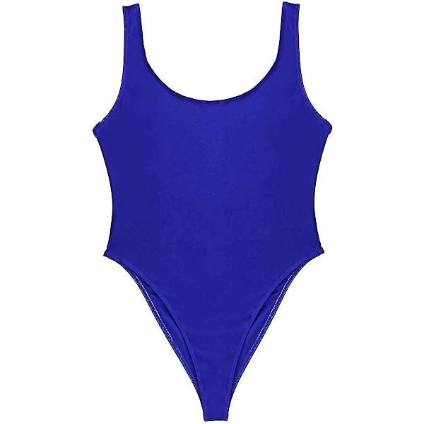 Freebily Dam Retro 80-tal/90-tal Inspirerad Hög Skuren Låg Rygg En Delig Baddräkt Baddräkter Xinmu Blue L