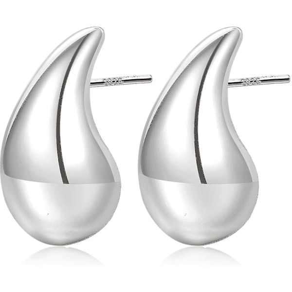 Bottega øredobb dupes - Hypoallergeniske chunky gull hoops - Vanndråpe øredobber - Trendy vanndråpe øredobber for kvinner Silver20mm