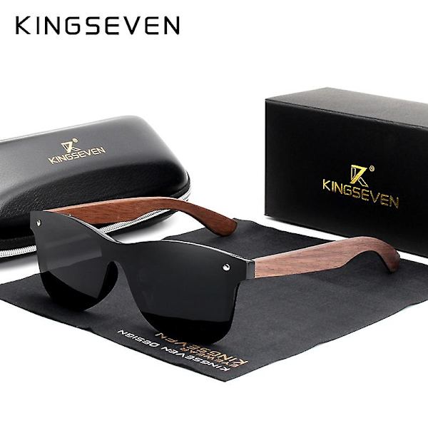 KINGSEVEN Käsintehdyt Aurinkolasit Miehille Polarisoitu Pähkinäpuinen Kehykset Naisille Peili Vintage Oculos de sol masculino UV400 black walnut wood With Wood Case